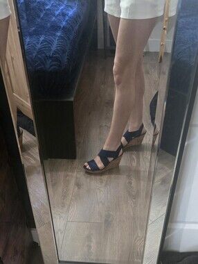 American Eagle Outfitters Blue Elastic Cross-Strap Wedge Sandals Size 8.5
